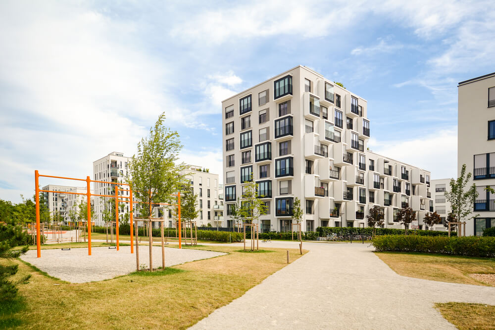 Modern Residential Buildings With Outdoor Facilities and Children’s Playground